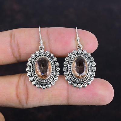 Boucles d'oreilles Morganite Facettée Boucle d'oreille Pierre Précieuse Bijou Vintage Boucle d'oreille Argent Sterling 925 Bijou Fait Main Boucle d'oreille Neuve Cadeaux Pour Mère