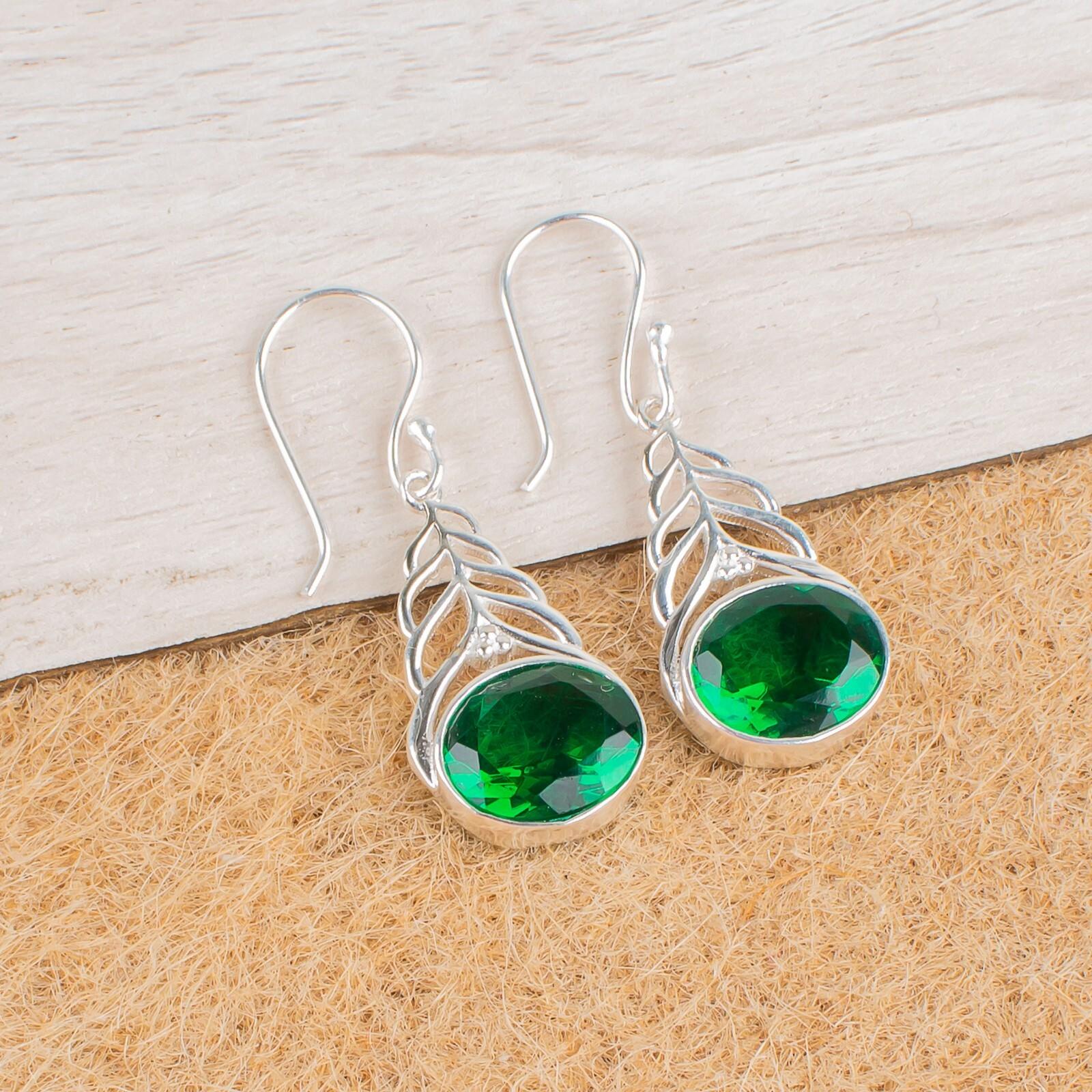 

Chrome Diopside Gemstone 925 Sterling Silver Jewelry Drop/Dangle Earrings 1.64 CE-1-2