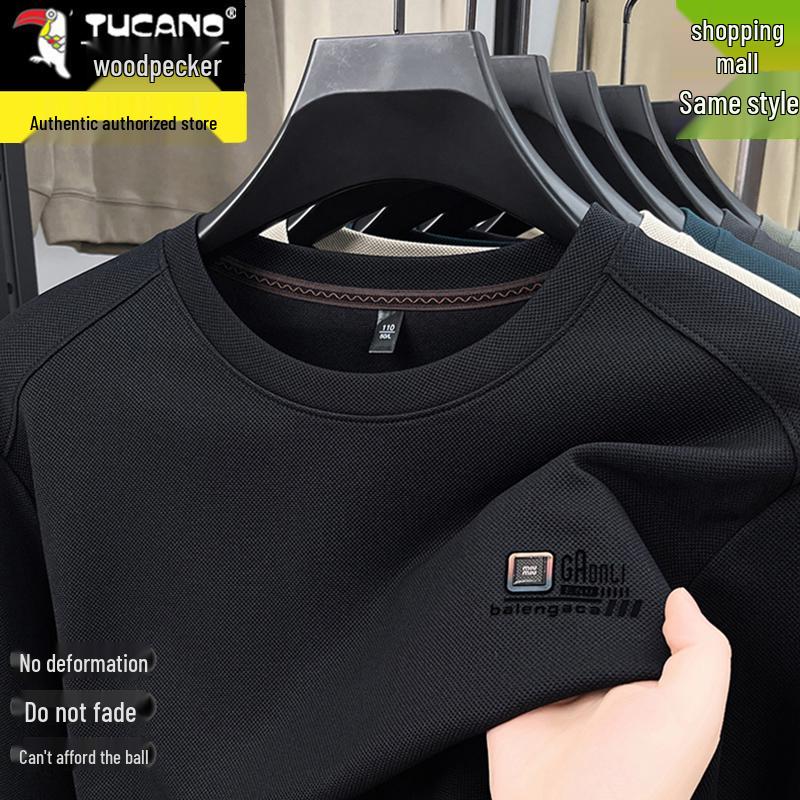 Woodpecker Men's Fleece-Lined Long Sleeve Sweatshirt - Warm Autumn/Winter Round Neck Top