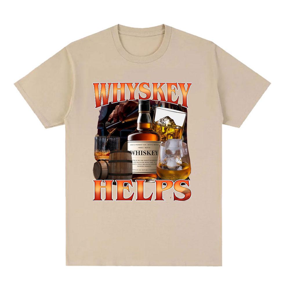 Maglietta Divertente Meme "Il Whiskey Aiuta" Abbigliamento Unisex Moda Magliette a Maniche Corte Girocollo Unisex Cotone Vintage Alta Qualità