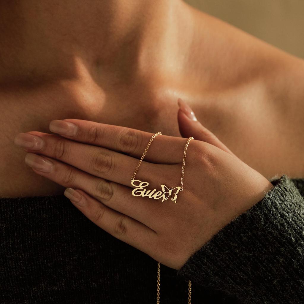 Custom Name Necklace With Butterfly Gold Color Name Necklace Personalized Name Minimalist Jewelry Gift For Girl Christmas Gift