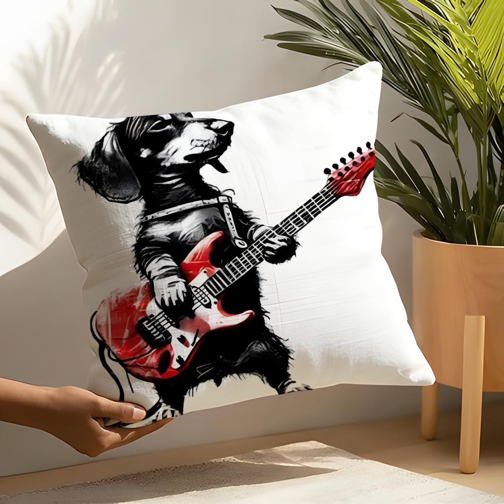 Funny Animal Guitar Playing Patterns 3 Linen Cushion Covers For Decorative Sofa Home Pillows Case Car Chair Pillows Cases