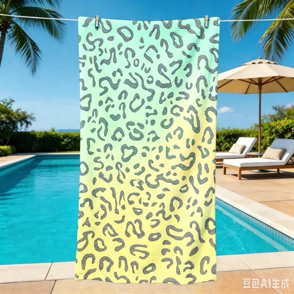 Vibrant Sparkly Leopard Towel Oversized Shimmer Gradient Animal Print Microfiber Towel for Beach Trips
