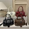 Yogodlns Women Y2K Bowling Handbag Retro Metal Buckle Design Shoulder Bag Vintage Faux Leather Detachable Strap Crossbody Bag for Shopper