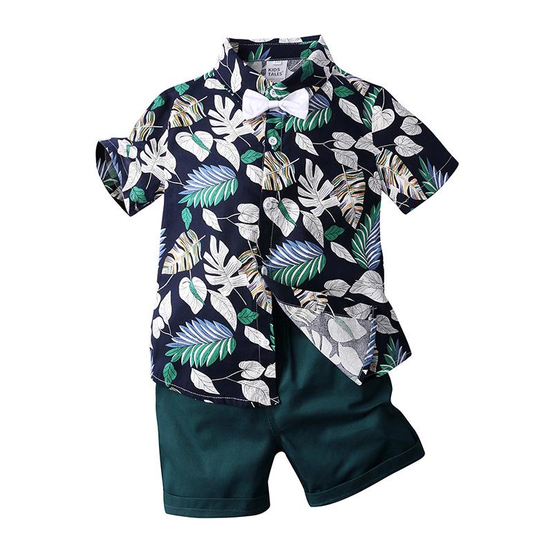 Blumenblatt-Print Kurzarm-Hemd Set für Jungen - Europäischer & Amerikanischer Stil