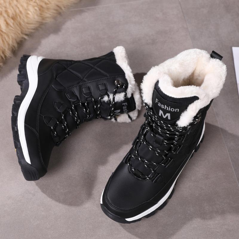 2024 Women Winter Plus Velvet Snow Boots Casual Canvas Lace Up Warm Outdoor Cotton Shoes Large High Thick Anti Slip Waterproof Shoe