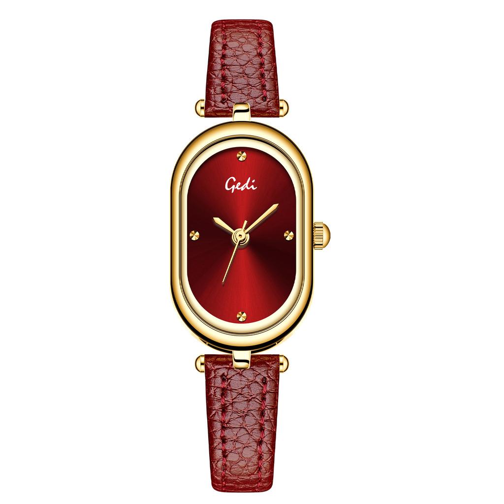 French Vintage Elliptical Quartz Watch For Women With Waterproof 30m And Leather Strap