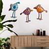 3Pcs Wooden Birds Wall Art Decor, Colorful Bird Wall Hangings, Funny Bird Wall Sculpture with Polka Dot Star Pattern Leaf Design for Farmhouse