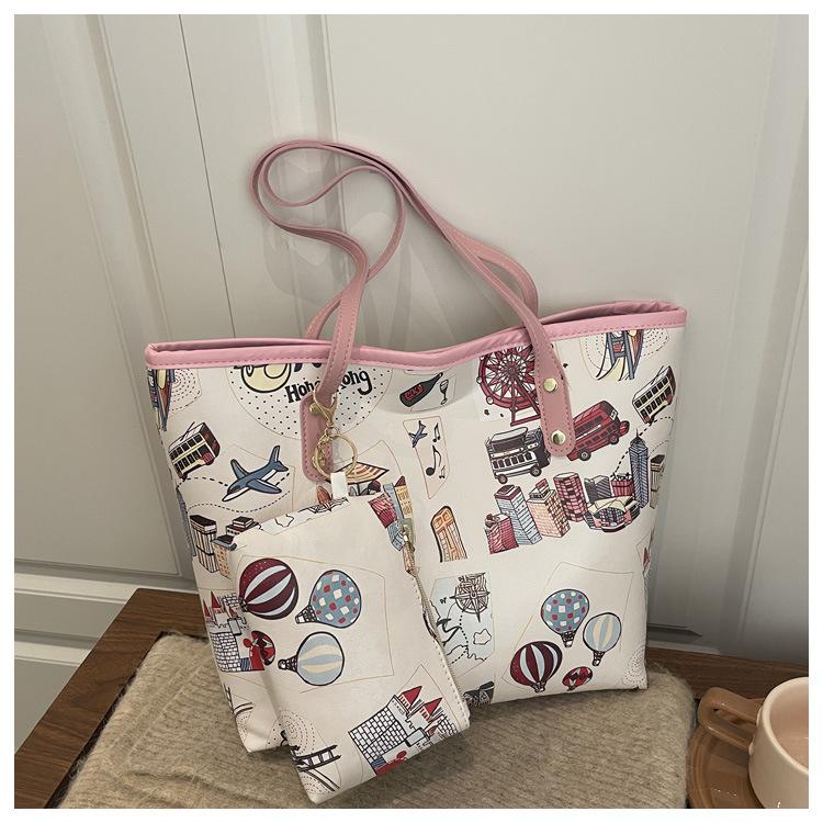 Fashi Printed Graffiti Shoulder Bag Women Large Capacity Commuter Vintage High Quality Handle Bag Comfortable Composite Bag