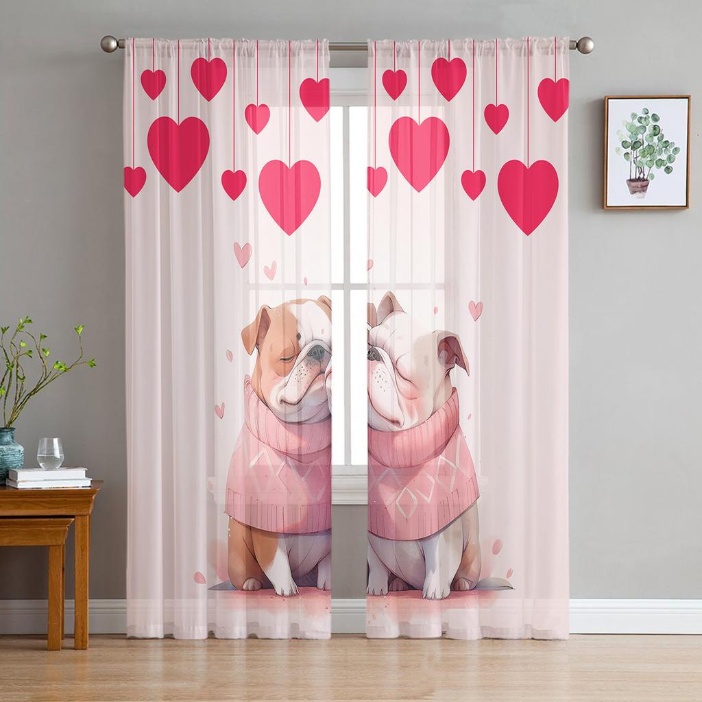 Bulldogge Collie Tier Haustier Hund Chiffon durchsichtige Vorhänge für Wohnzimmer Schlafzimmer Heimdekoration Fenster Voile Tüll Vorhang Vorhänge