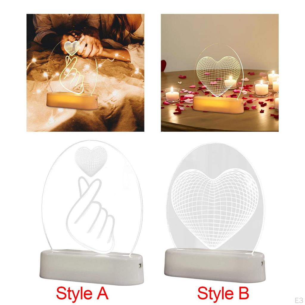 Sign Light Heart LED Lamp Decorative Bedside Night PVC Material Unique Design Suitable