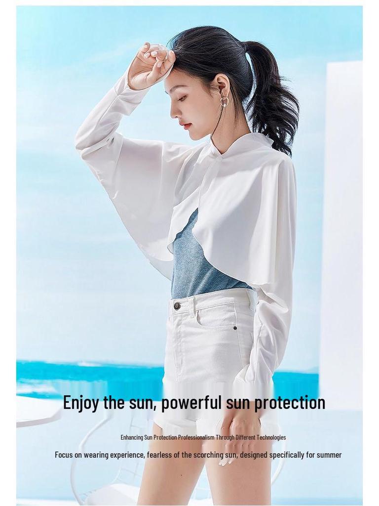 Ice Silk Women's Stand-Collar Sun Protection Shawl with UV Arm Sleeves for Summer Driving & Outdoor Cycling