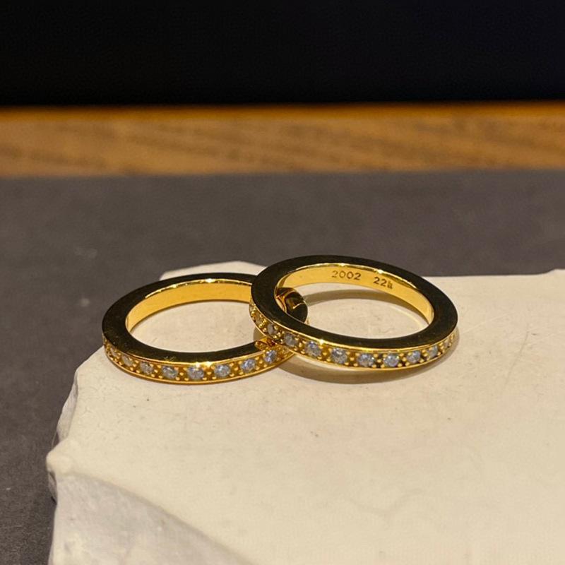 CH Cro Ring 3mm Gold Plated Full Diamond Bar Ring Male and Female Couples Cross Fine Ring Vintage Punk