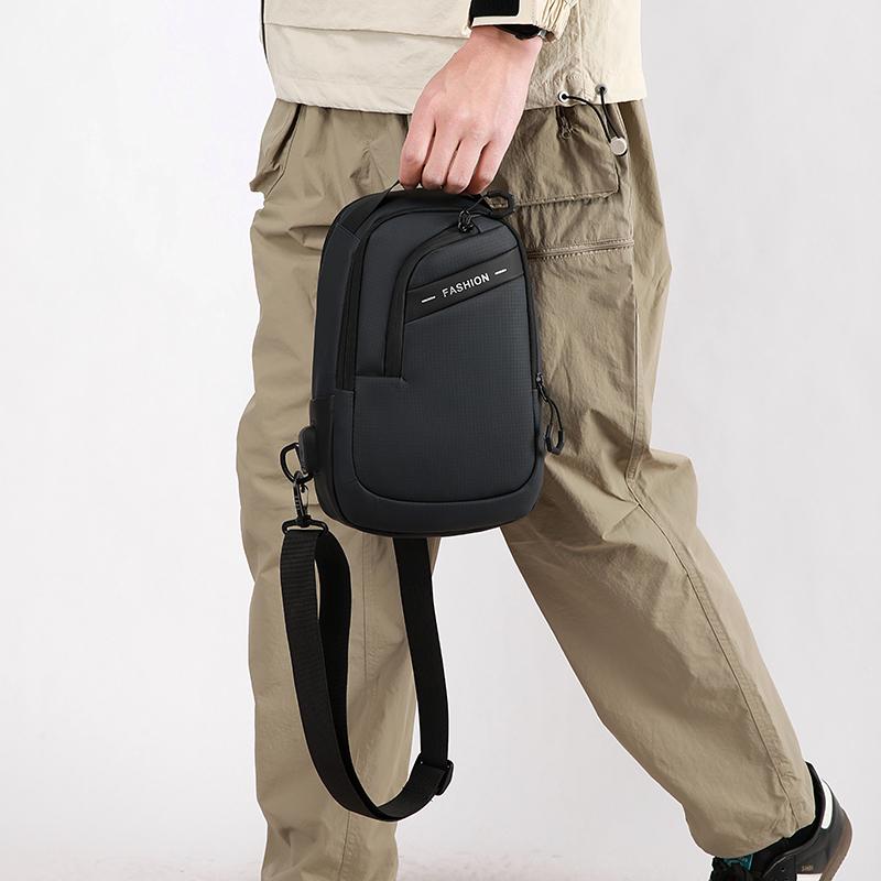 Sporty Men's Waterproof Sling Bag - USB Power Bank Port + Multi-Compartment Chest Pack (Anti-Sweat & Durable Design)