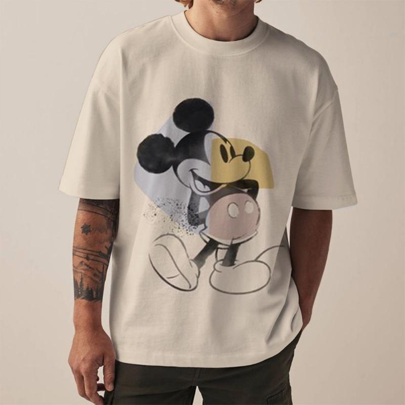 Disney New Men's T-Shirt Fashion Mickey Mouse print T-Shirts for Men Summer Casual Round Neck Tops Short Sleeve Oversized Funny