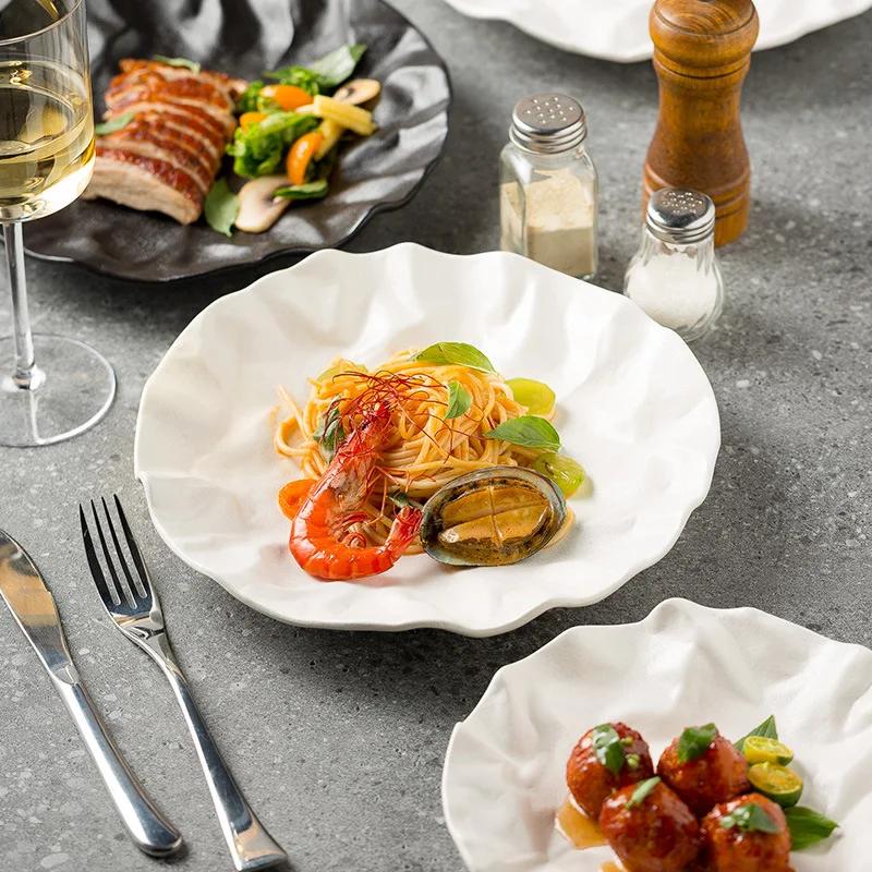 Folded flat plate Household Restaurant Premium dessert  Ceramic plate Western food plate Creative tableware ins style