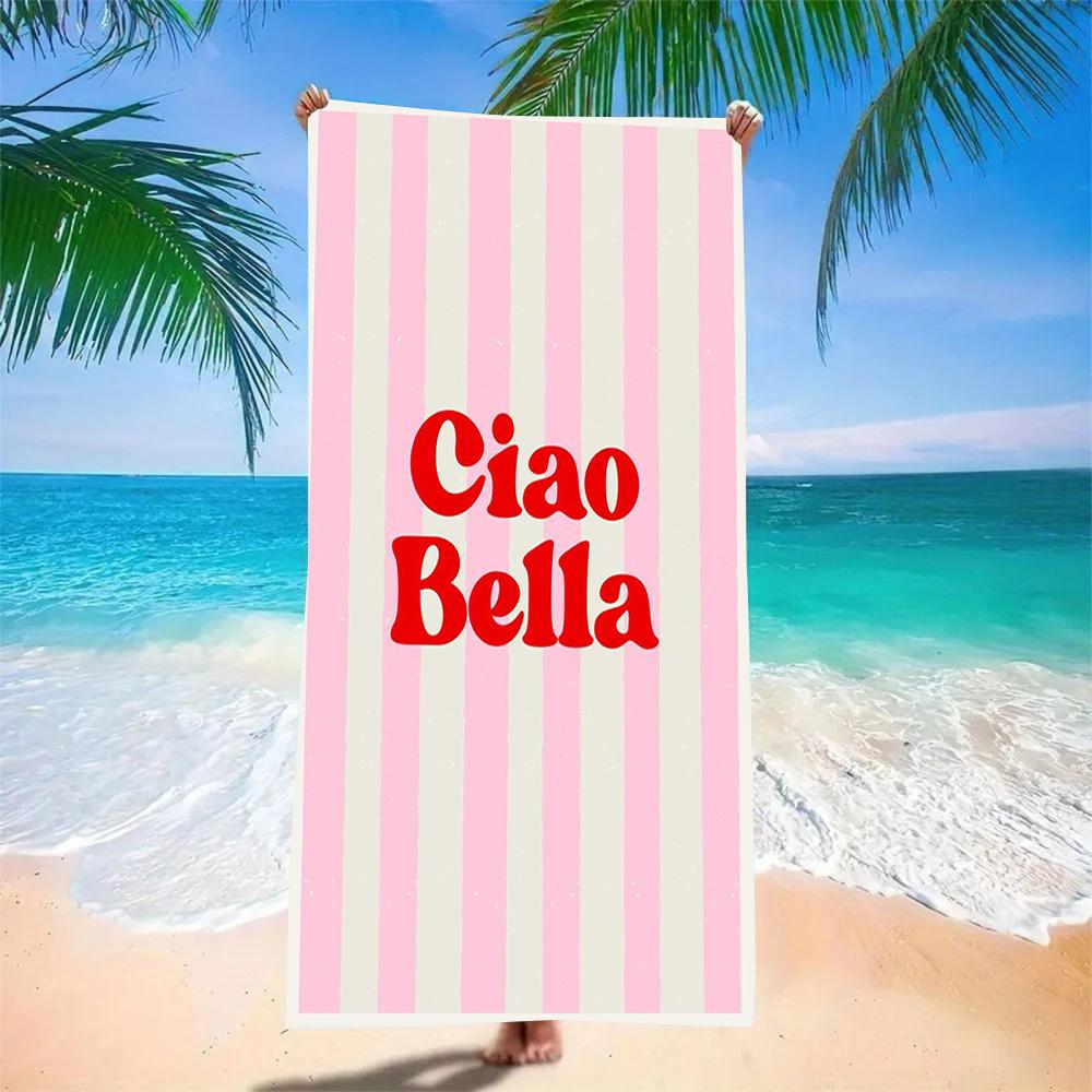 Pink White Stripe Ciao Bella Beach Towel Soft Microfiber Lightweight Pool Towel Summer Swim Gym Camping Travel Bath Accessory