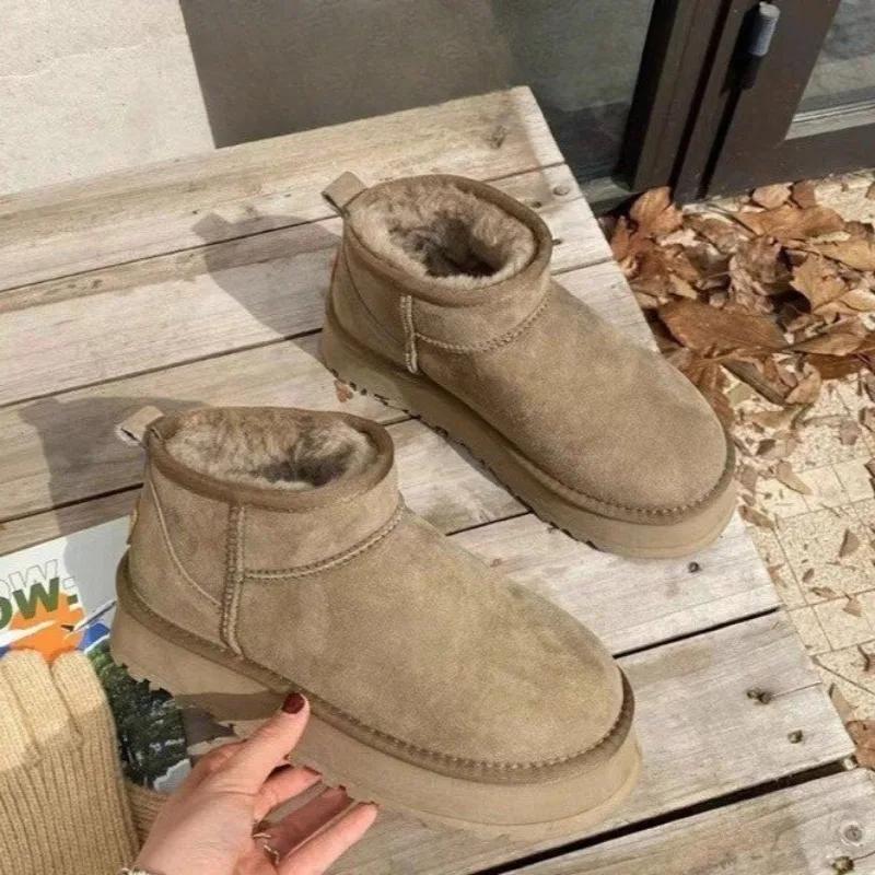 New Womens Snow Boots Casual Slip-on Botas Mujer Plush Warm Home Cotton Shoes Classic Winter Thick-soled Women's Ankle Boot