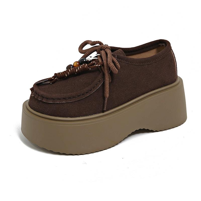 2025 Spring New Fashion Casual Lace-up Women's Thick-soled Outer Wear Explosion Lazy Single Shoes Versatile Niche Ethnic Style