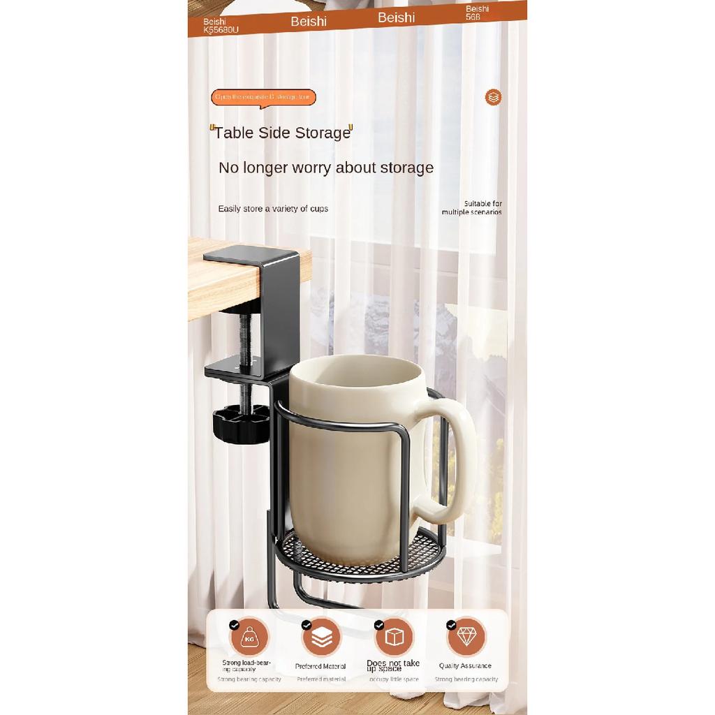 2 in 1 Desk Cup Holder with Headphone Hanger Holder, Anti-Spill Cup Holder-360° Rotation Stand Hook Suitable for Coffee Mups