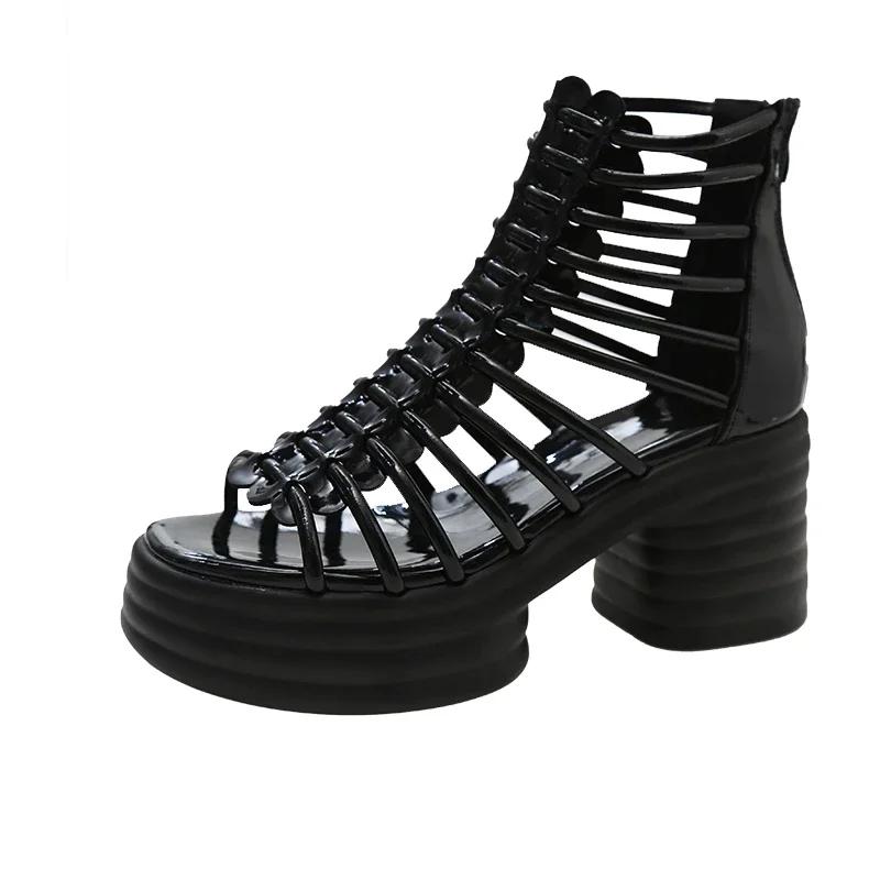 Fashion Thick Heel Sandals Women 2024 Summer New Fish Mouth High Heels After Zipper Hollow Cold Boots Ultra High Heel Roman Sandals
