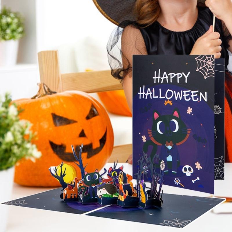 Halloween Themed Funny Animal Card with Envelope Handmade Festival Greeting Card Stylish Gifts Postcard Home Decoration