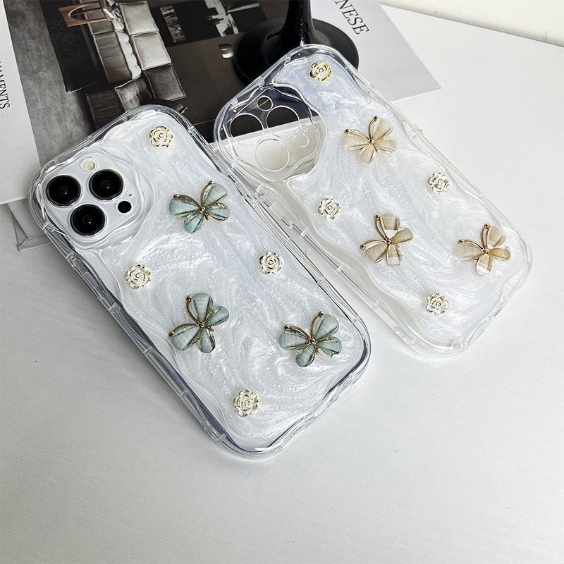 For IPhone16Promax Mobile Phone Case Fine Hole Glue for Apple 17 Flower Butterfly 14 All-inclusive Anti-fall Women's Model