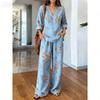 Gentle Temperament Printed Top Set, Classic Bohemian Pattern, Loose Wide-leg Pants for Summer Casual Wear