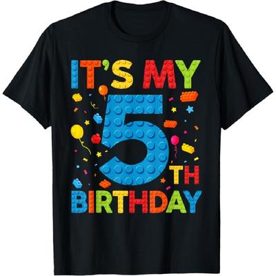 Boys Kids It's My 5th Birthday Building Blocks 5 Years Old T-Shirt