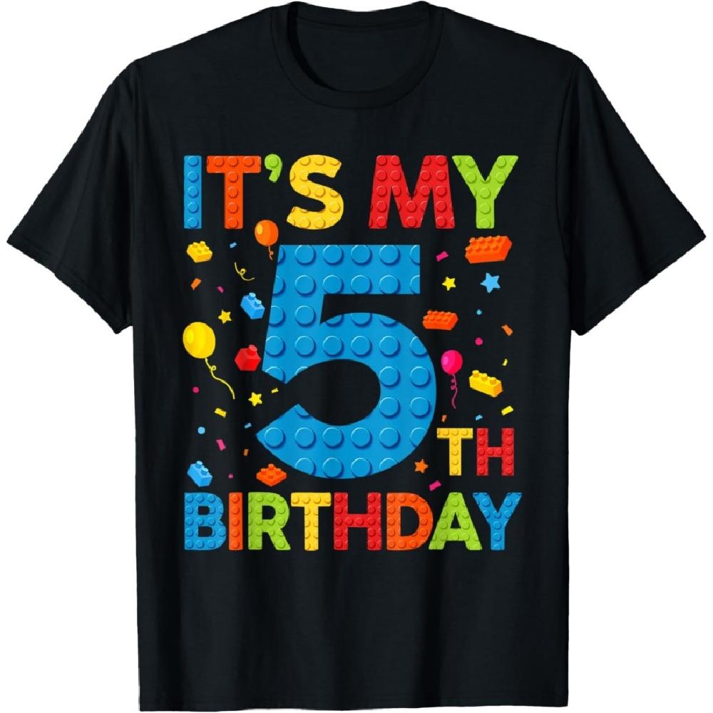 

Boys Kids It s My 5th Birthday Building Blocks 5 Years Old T-Shirt XXXXXL чорний