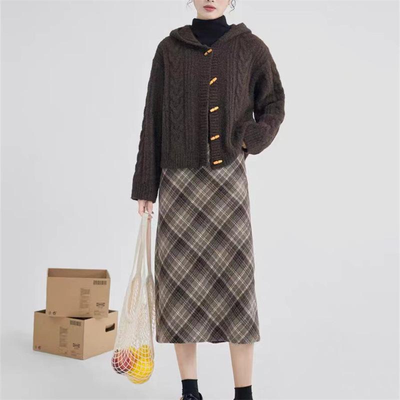 Twist Casual Top Hooded Jacket Sweater Women's Autumn Winter Knitwear Cable Long Sleeve Cardigan Loose