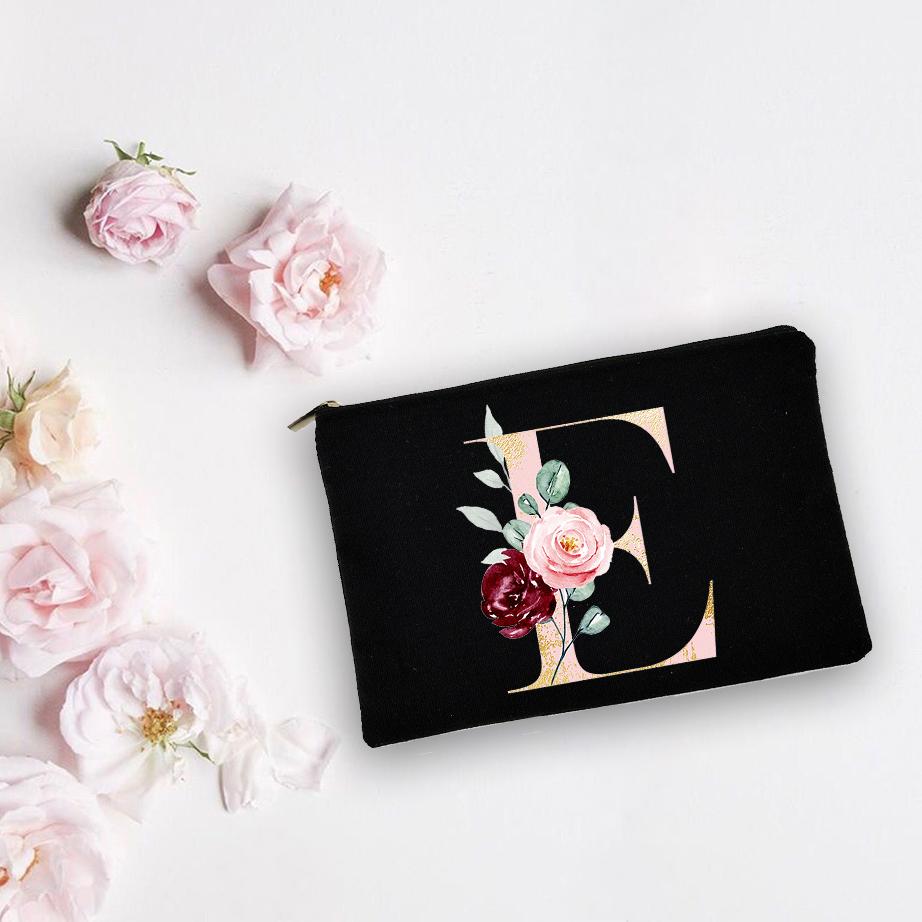 Bridesmaid Personalized White Makeup Bags Alphabet Flowers Bride Wedding Cosmetic Bag Toiletries Organizer Pouch Proposal Gifts
