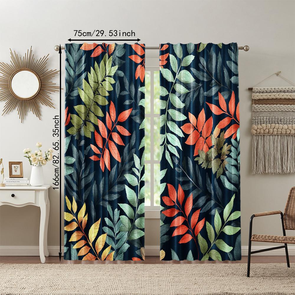 Set Of 2 Boho Versatile Polyester Transparent Curtains Home Decoration Nature Leaf Use Bedrooms Living Rooms Curtain Perfect For Great Room