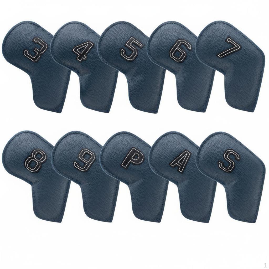 10 Pieces PU Leather Iron Headcover Set Scratch & Ding Protection Headcovers Large