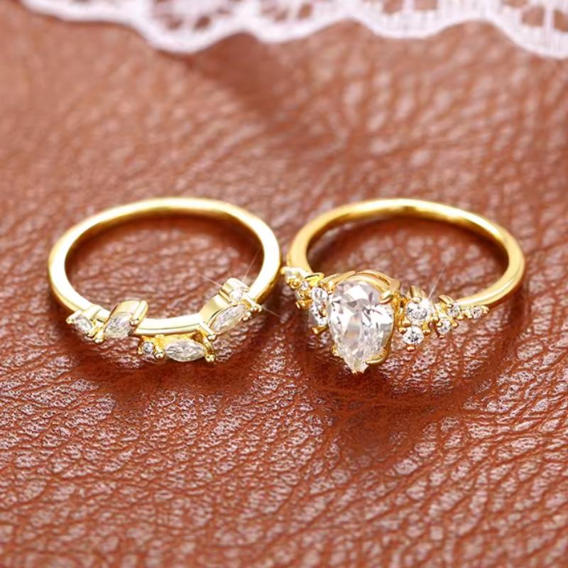 Trendy Bridal Sets Rings with Waterdrop Cubic Zirconia Romantic Women's Accessories Anniversary Party New Luxury Jewelry
