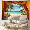 Imitation Window Coconut Tree Landscape Tapestry Wall Hanging Natural Art Landscape Bohemian Bedroom Living Room Home Decor