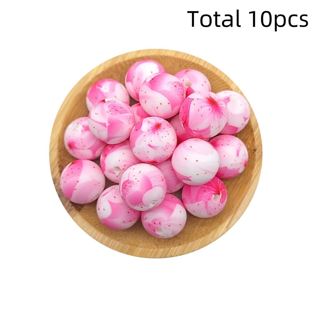 10/10pcs 15mm silicone beads with various styles of printed patterns, perfect DIY bead handmade accessories, fashionable jewelry