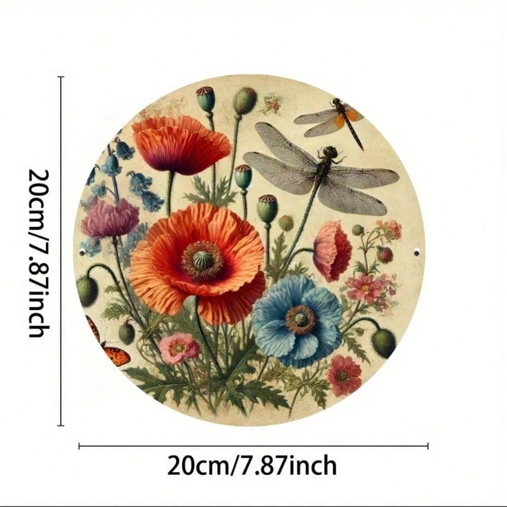 Spring Blossoms Dragonflies Metal Wall Art, Vintage Insect Decor for Living Room Bedroom Kitchen Bathroom