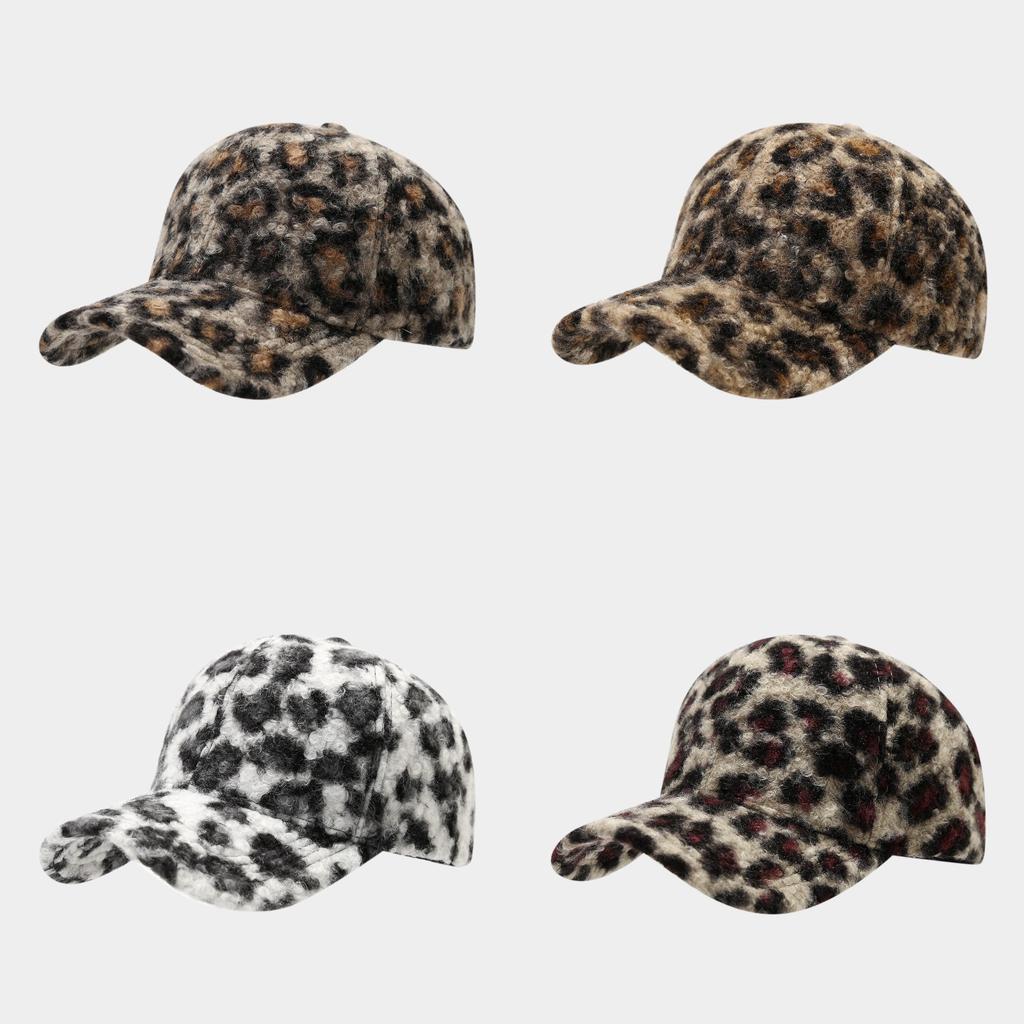 Modern Leopard Print Baseball Cap With Warm Polyester For Fall Winter Outdoor Casual Wear