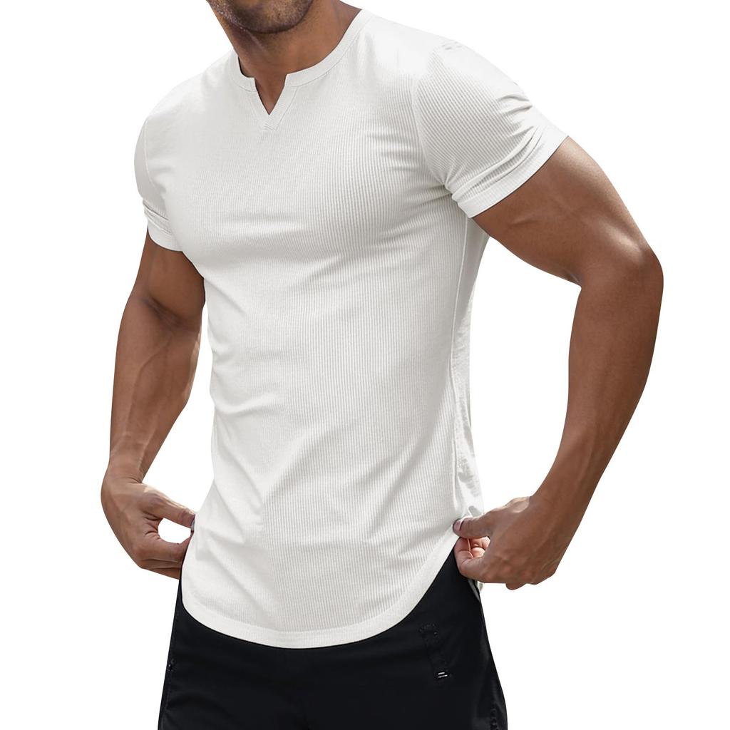 Men's Solid Color Light V-neck Strip Casual Short Sleeve