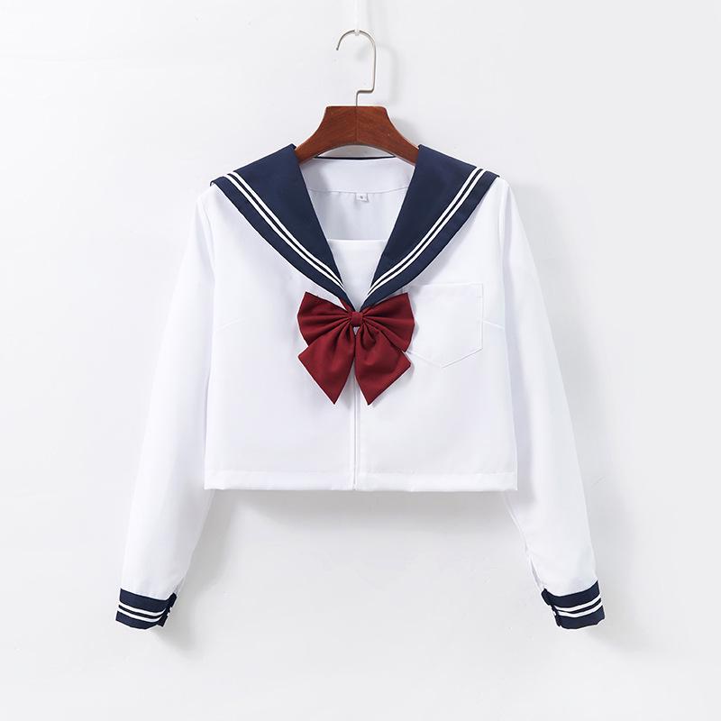 Navy Sailor Collar JK School Uniform - White, Two-Line Suit & Pleated Skirt