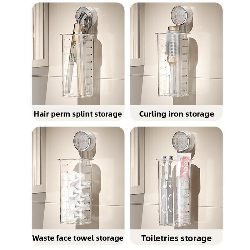Transparent Suction Cup Hair Styling Tool Organizer For Bathroom And Vanity Use