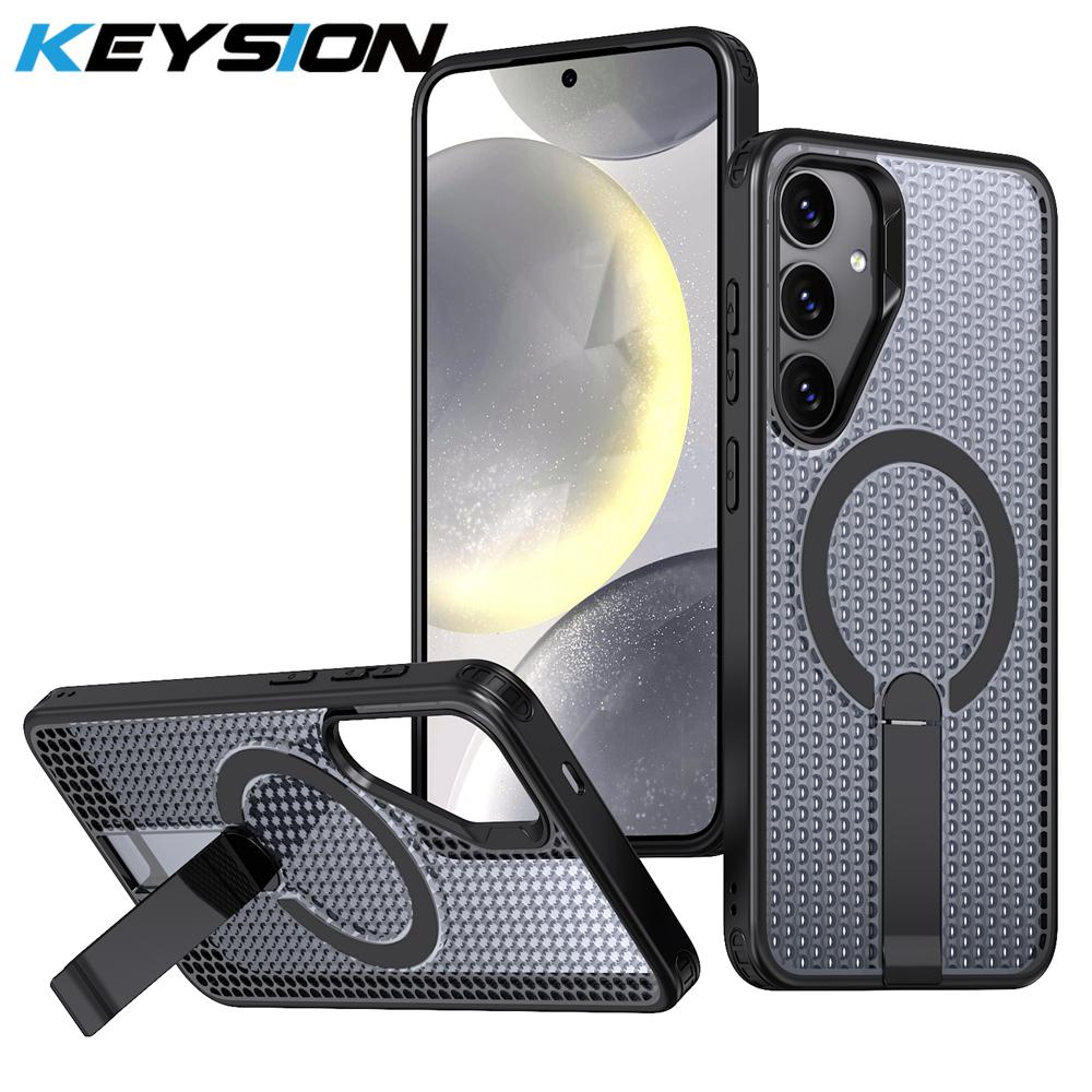 

KEYSION Heat Dissipation Magnetic Case for Samsung Galaxy S23 S24 Ultra 5G S23+ S24 FE Cooling Hide Stand Shockproof Phone Cover for Galaxy S24 чёрный