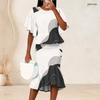 Women Plus Size Printed Round Neck Batwing Sleeve Ruffle Hem Top Fishtail Skirt Two Piece Set