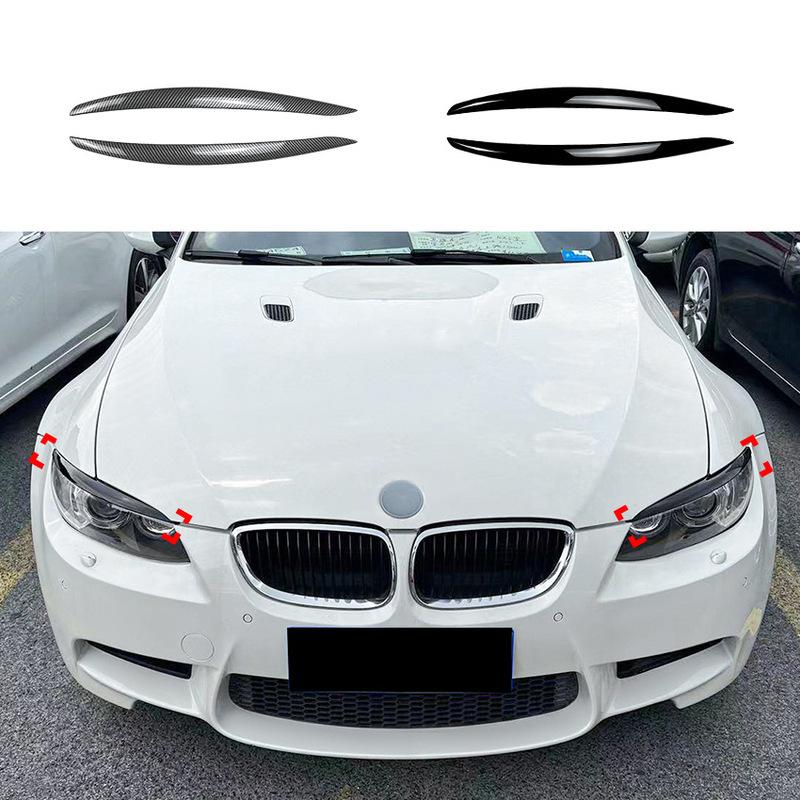 For BMW E92 E93 2Pcs ABS Gloss Headlight Eyebrows Eyelids 3 Series 325i 330i 330d 335i 335d Pre-LCI 3D Stickers Car Accessories