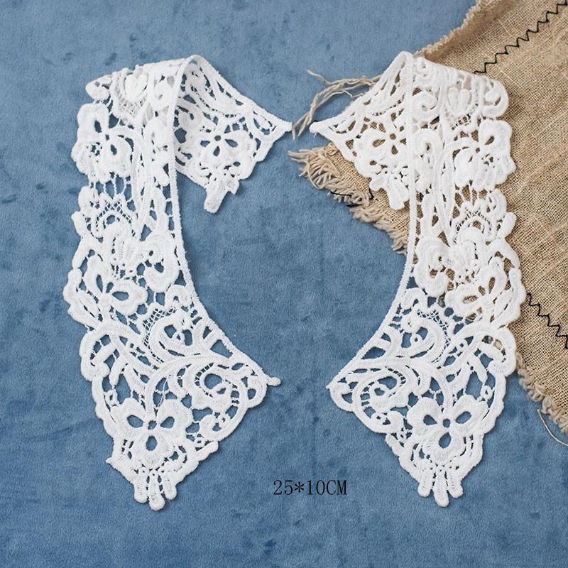 1 Pair White Neckline Fake Collar Lace Fabric Embroidery Carft DIY Dress Garment Decoration Accessories