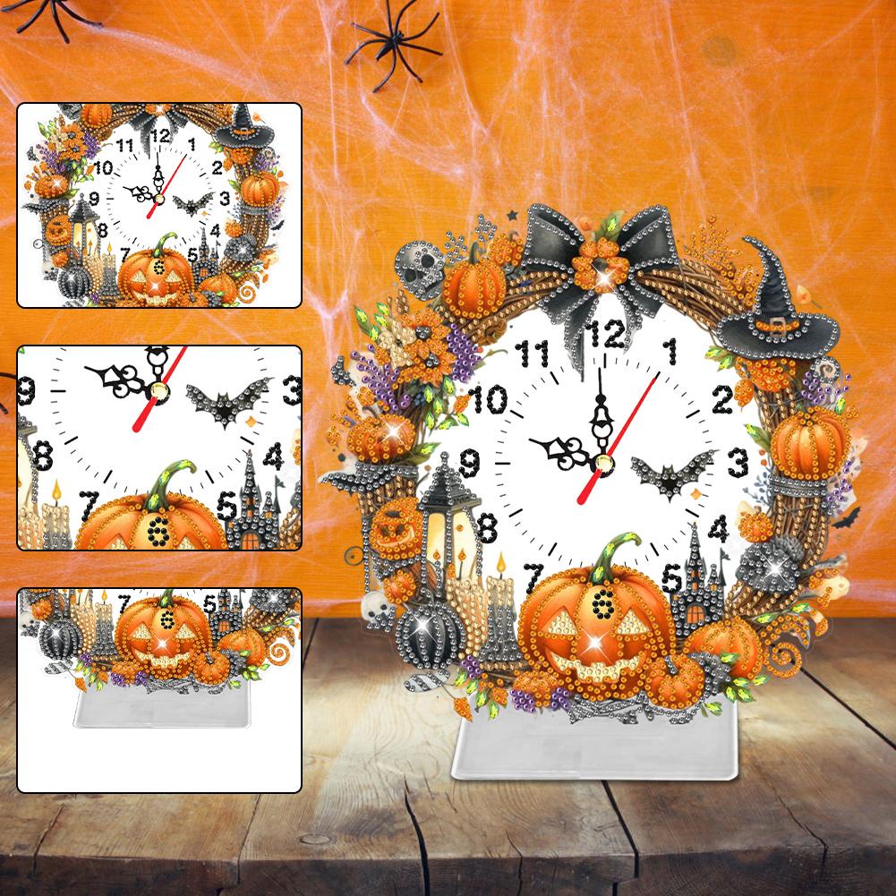 Halloween 2D Flat Acrylic DIY Diamond Painting Clock Kit Diamond Painting Clock Tabletop Decor for Room Decor