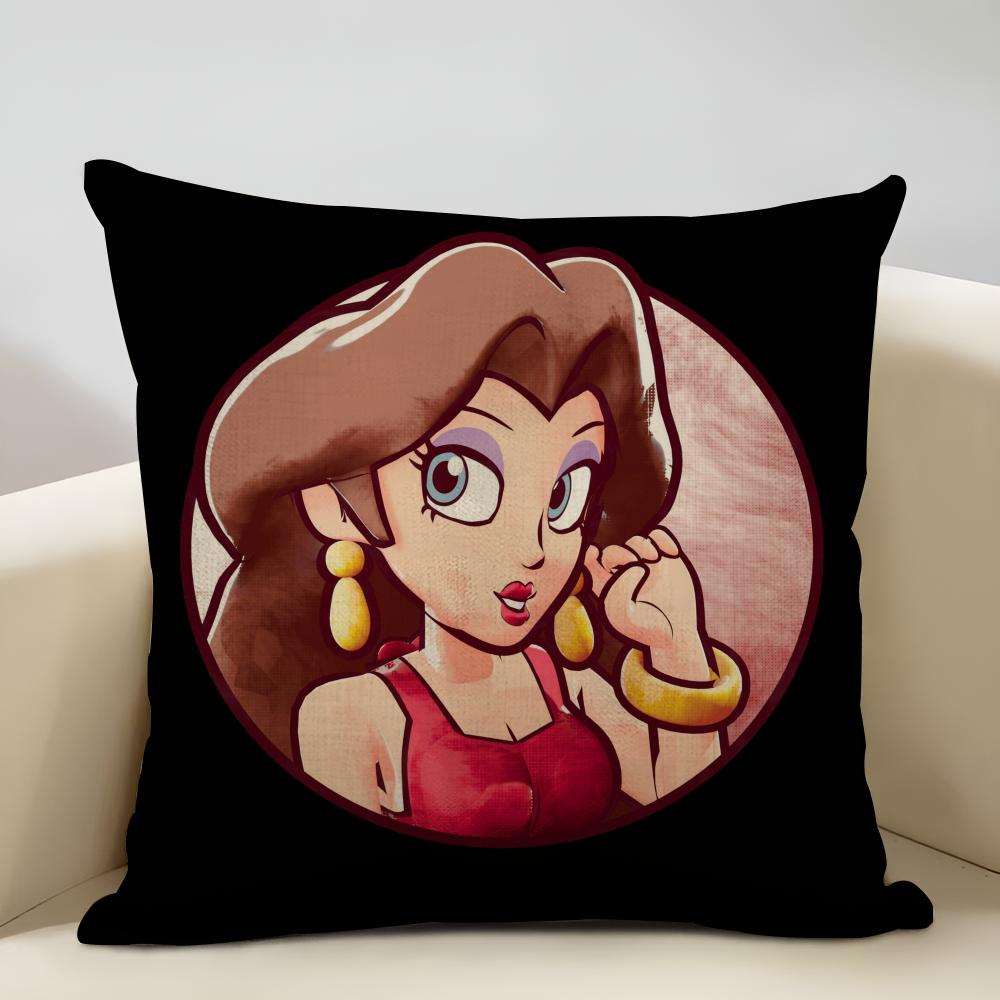 Mario Series Characters Cushion Household Decoration Linen Sofa Cushion Cover: Skin-Friendly & Breathable with Invisible Zipper