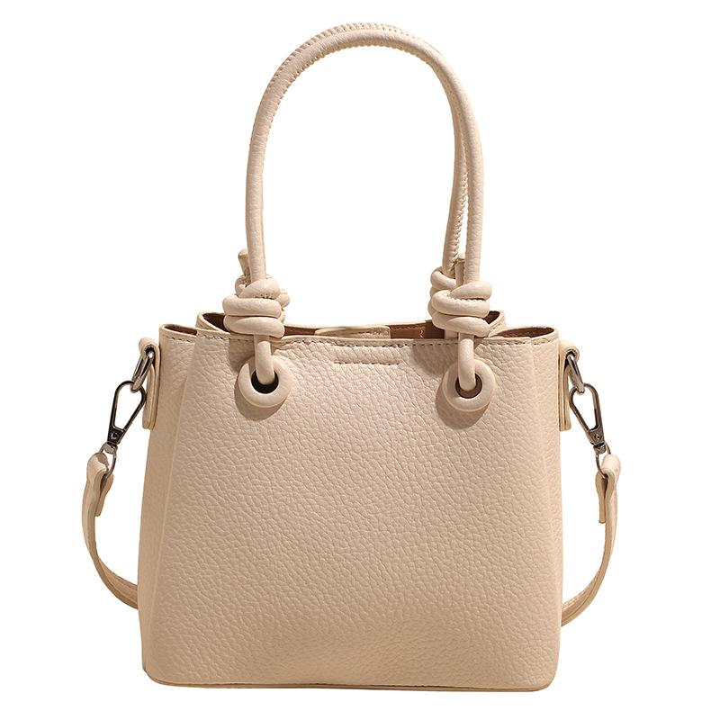 New Fashionable and Simple High-end Texture Lychee Pattern Portable Bucket Bag, Foreign Style Versatile Commuter Messenger Women's Bag