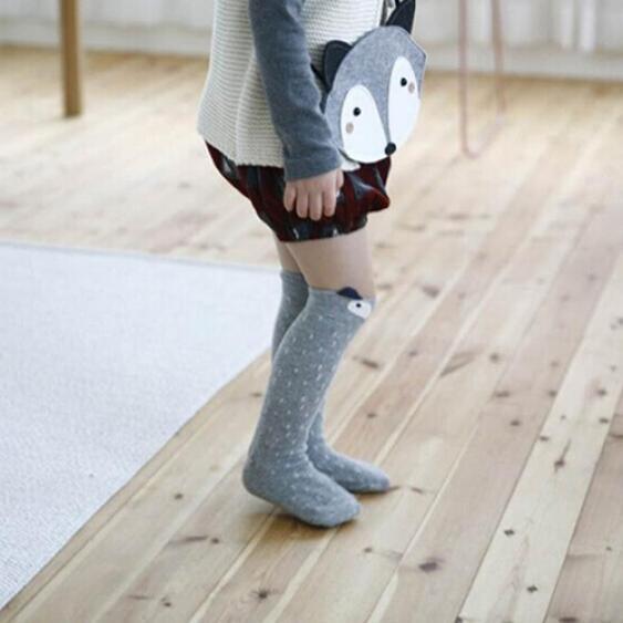 Baby Barn Flickor Mode Bomull Småbarn Räv Mönster Knähöga Strumpor